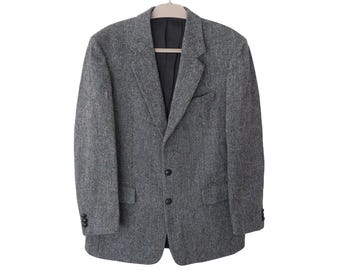 Vintage HARRIS TWEED Blazer men&#39;s gray 90s wool jacket Size L casual style