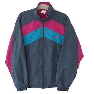 Vintage PUMA Track Jacket Full Zip Size L blue 90s classic sport windbreaker