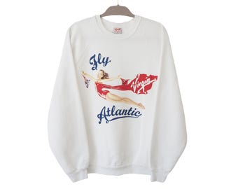 vintage VIRGIN FLY ATLANTIC Sweatshirt Princess Diana Size men&#39;s Xl crewneck 90s