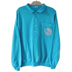 Sweat-shirt PUMA vintage petit logo des années 90 taille L bleu pull à col boutonné pour les vêtements de sport