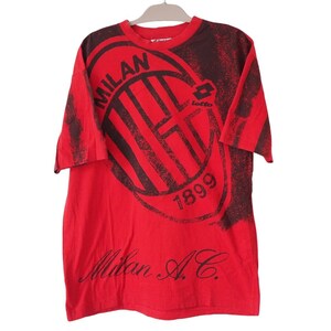 Milan A.C. lotto 赤黒 Vネックシャツ　長袖ユニ Milan A.C. lotto 赤黒 Vネックシャツ 長袖ユニ - メルカリ
