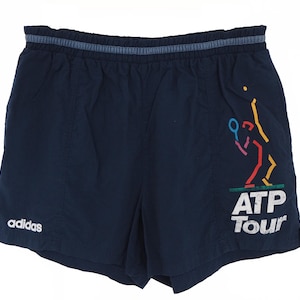 Vintage ADIDAS ATP Shorts men&#39;s L blue big logo tennis 90s summer swimming