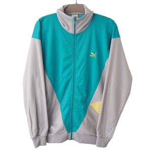 Vintage PUMA Track Jacket Full Zip Size XL blue gray 90s classic sport windbreaker