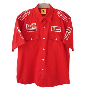 Vintage Ferrari Formula 1 Team Button Shirt Size XL 00s F1 racing red racing short sleeve
