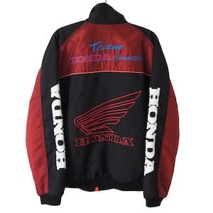 Vintage HONDA Racing Team Jacket Full Zip Size XL 90s auto sport moto gp big logo red black