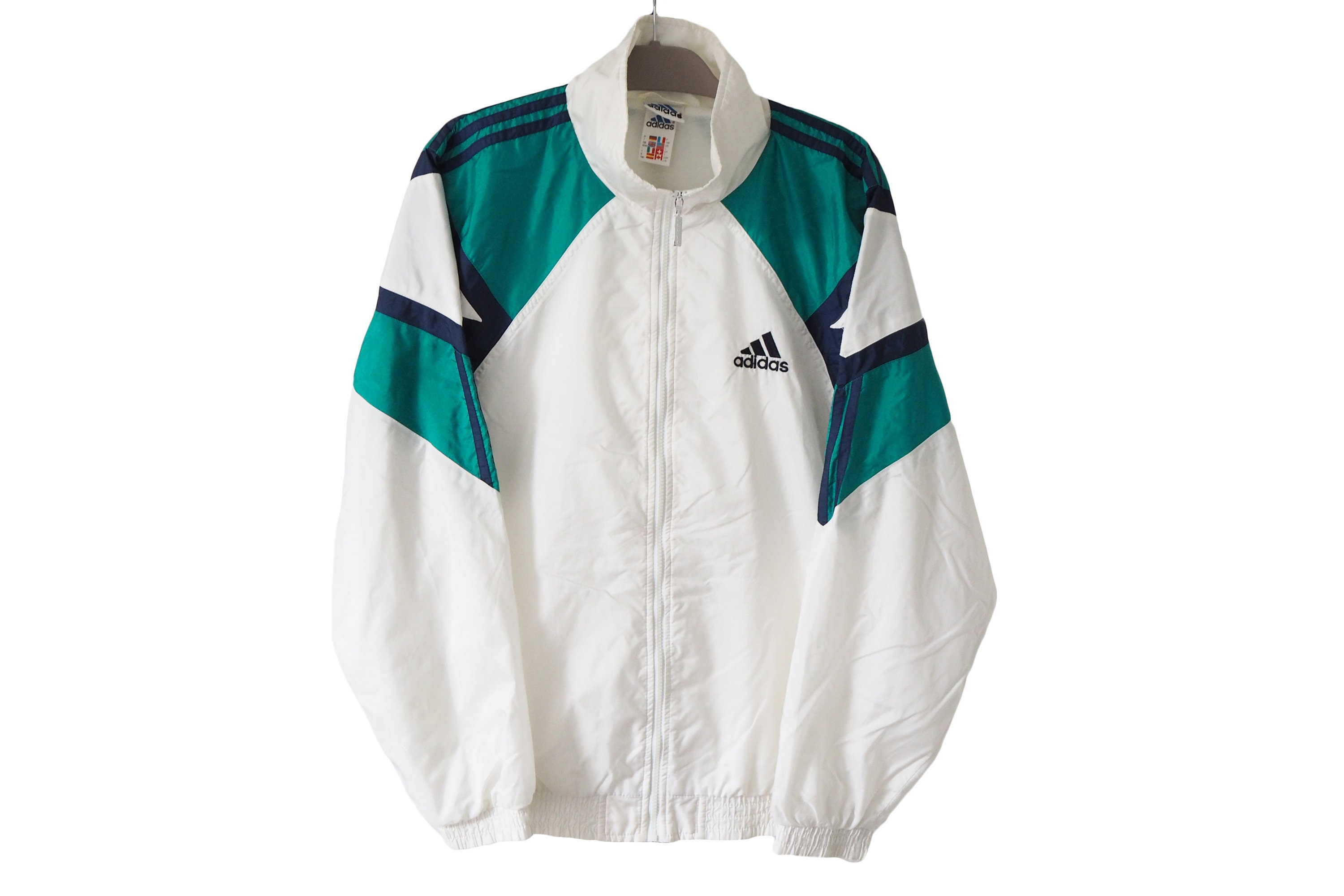 Vintage ADIDAS Track Jacket Full Zip Size XL White 90s Sport Vintage ADIDAS Track Jacket Full Zip Size XL White 90s Sport