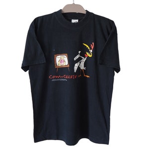 Camiseta vintage Vaca y Pollo 1999 talla L Camiseta estilo retro Warner Bros algodón negro Cartoon Network logo grande años 90