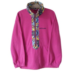 Vintage NORTHLAND Fleece Sweater Half Zip Size L pink bright outdoor ski jumper