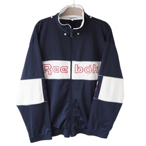 Vintage REEBOK Track Jacket Full Zip Size L/XL blue 90s big logo windbreaker