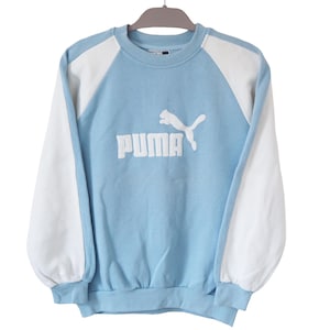 Vintage PUMA Sweatshirt blue crewneck big logo jumper Size women&#39;s S oversized sport style streetwear 90s