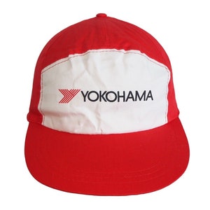 Vintage YOKOHAMA Racing Cap big logo summer hat 90&#39;s tires red white