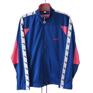 Vintage DIADORA Track Jacket Full Zip Size L blue 90s sport windbreaker light wear