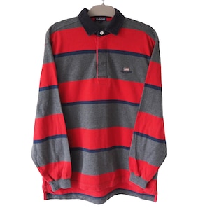 Vintage GANT USA Rugby Shirt long sleeve T-Shirt collared red gray cotton jumper L