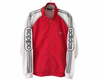 Vintage ADIDAS Track Jacket Full Zip Size L red 90s sport windbreaker