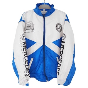 Vintage MERCEDES-BENZ 300 SL Sport Jacket Full Zip Size L racing white/blue 90s