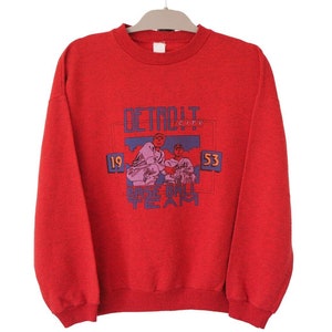 Vintage BASEBALL Detroit USA Sweatshirt crewneck red Jumper Size S 90s / 80s