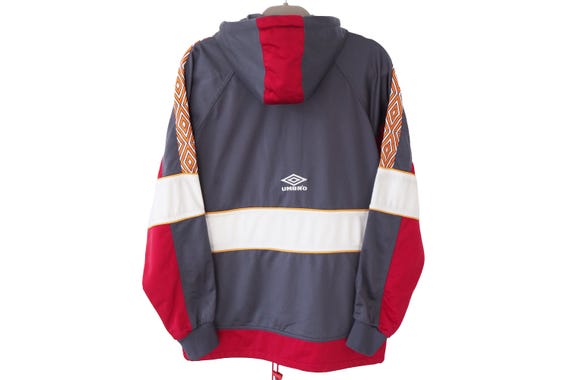 Vintage UMBRO Track Jacket Hooded Size M Gray Red 90s Sport