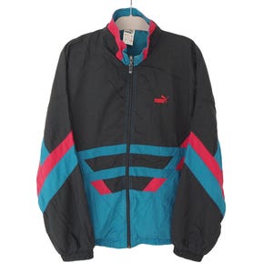 Vintage PUMA Track Jacket Full Zip Size XL Blue Black 90s sport windbreaker