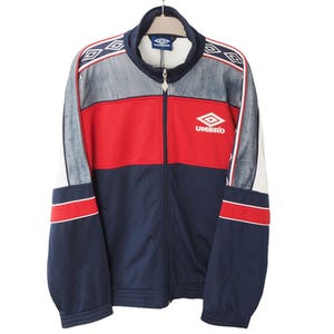 Vintage UMBRO Track Jacket Full Zip Size L blue/red 90s sport windbreaker