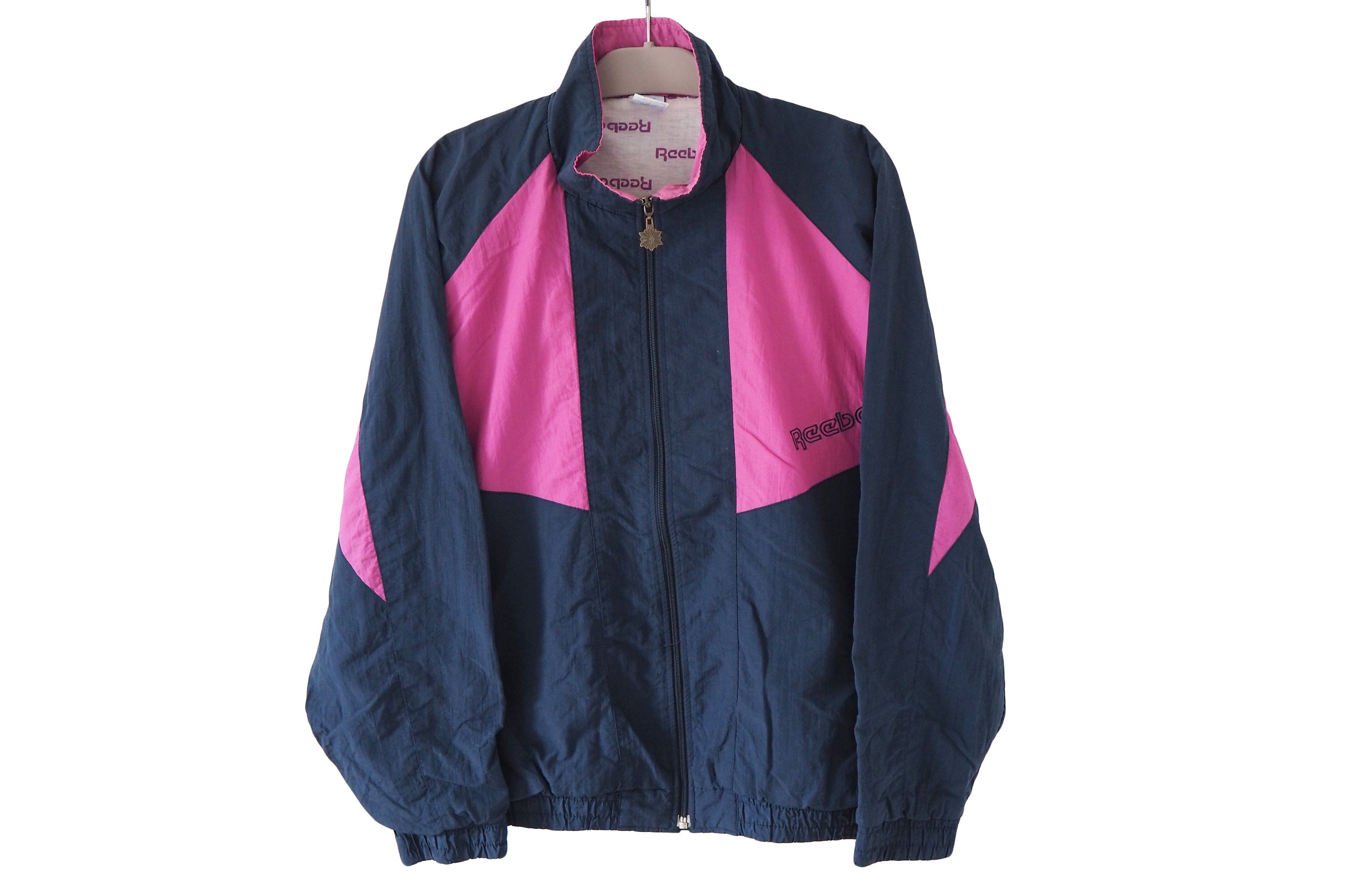 Vintage REEBOK Track Jacket Full Zip Size L Navy Blue 90s