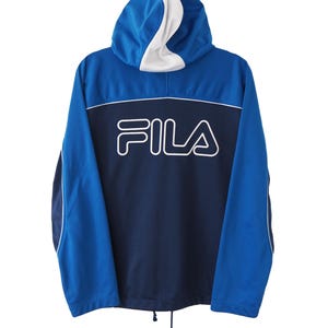 ヴィンテージ FILA トラックジャケット パーカー フルジップ サイズ M 00年代 スポーツウェア ウィンドブレーカー ブルー フード付き ライトウェア スポーツスタイル