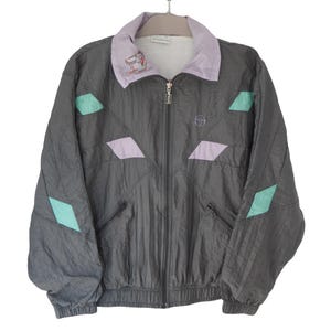 Vintage Sergio Tacchini Track Jacket Full Zip Size women&#39;s M Tennis 90s sport style windbreaker gray