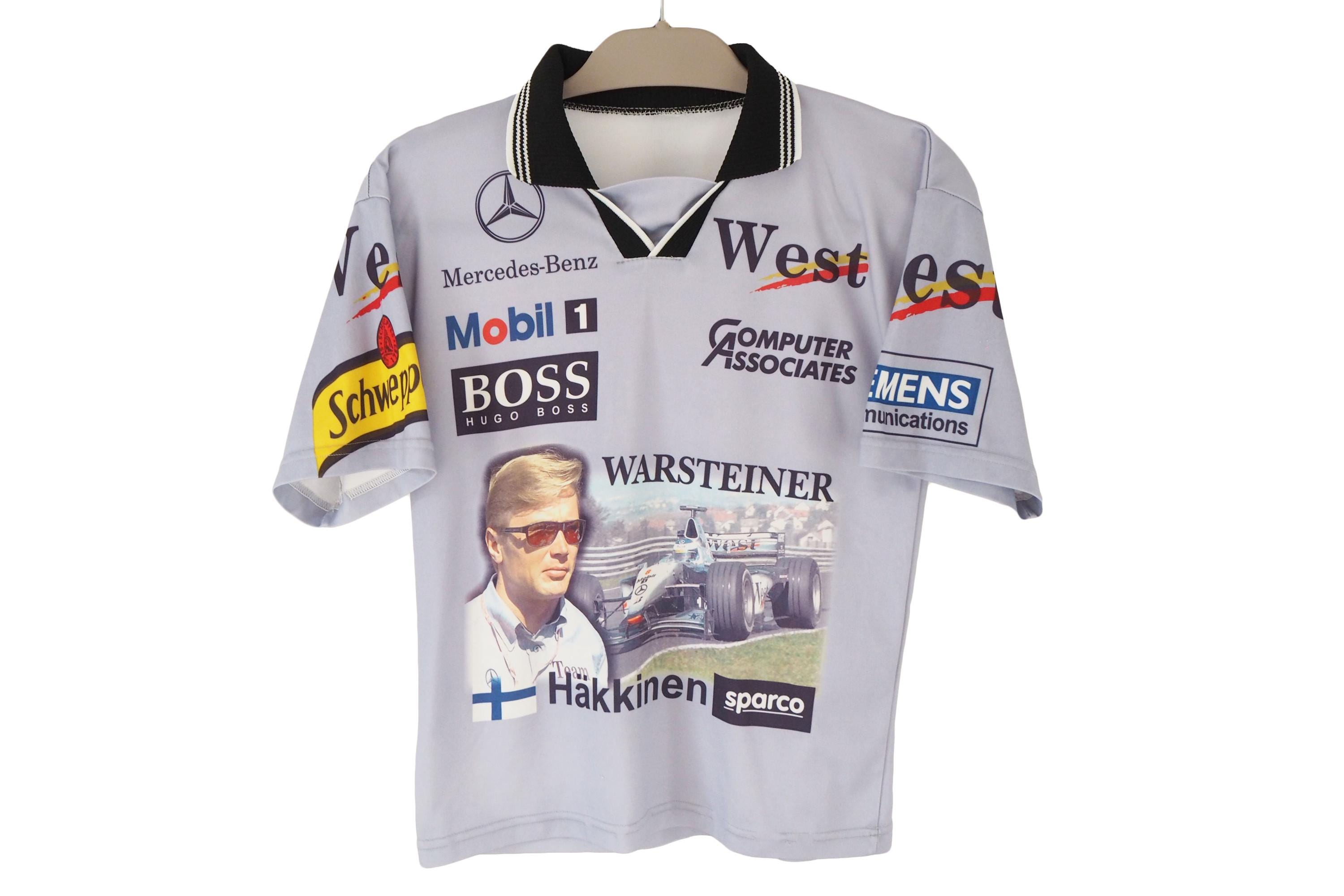 Maglietta Vintage West Mercedes Mika Hakkinen Formula 1 Jersey Taglia Donna S Grigio
