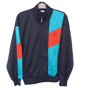 Vintage REEBOK Track Jacket Full Zip Size M blue 80s sport style classic blue