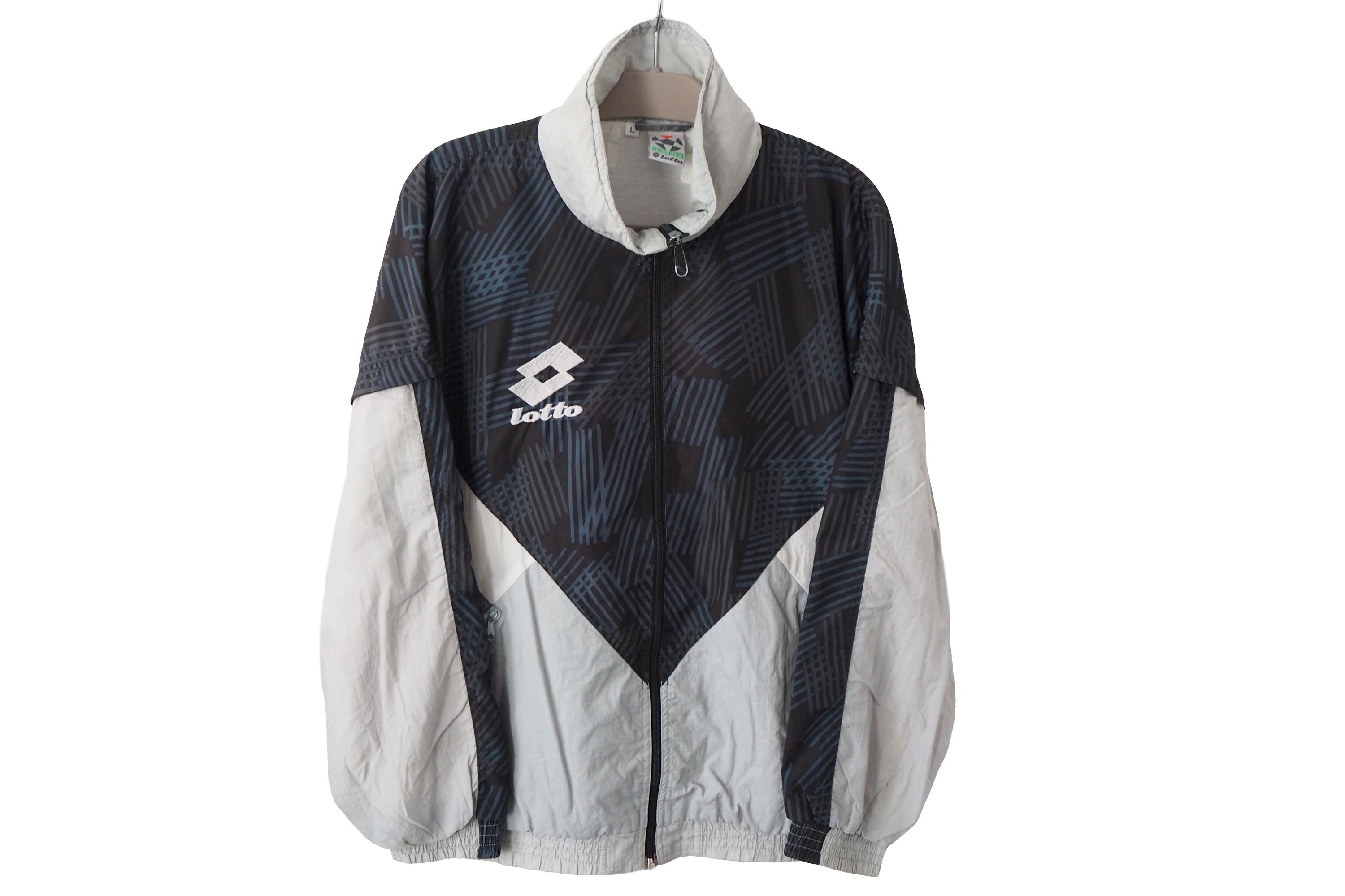 Vintage LOTTO Track Jacket Full Zip Size M 90s Sport Gray Black