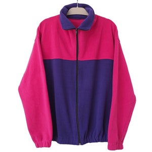 Vintage FLEECE Sweater Full Zip Size XL purple pink ski jumper outdoor ski style winter pullover