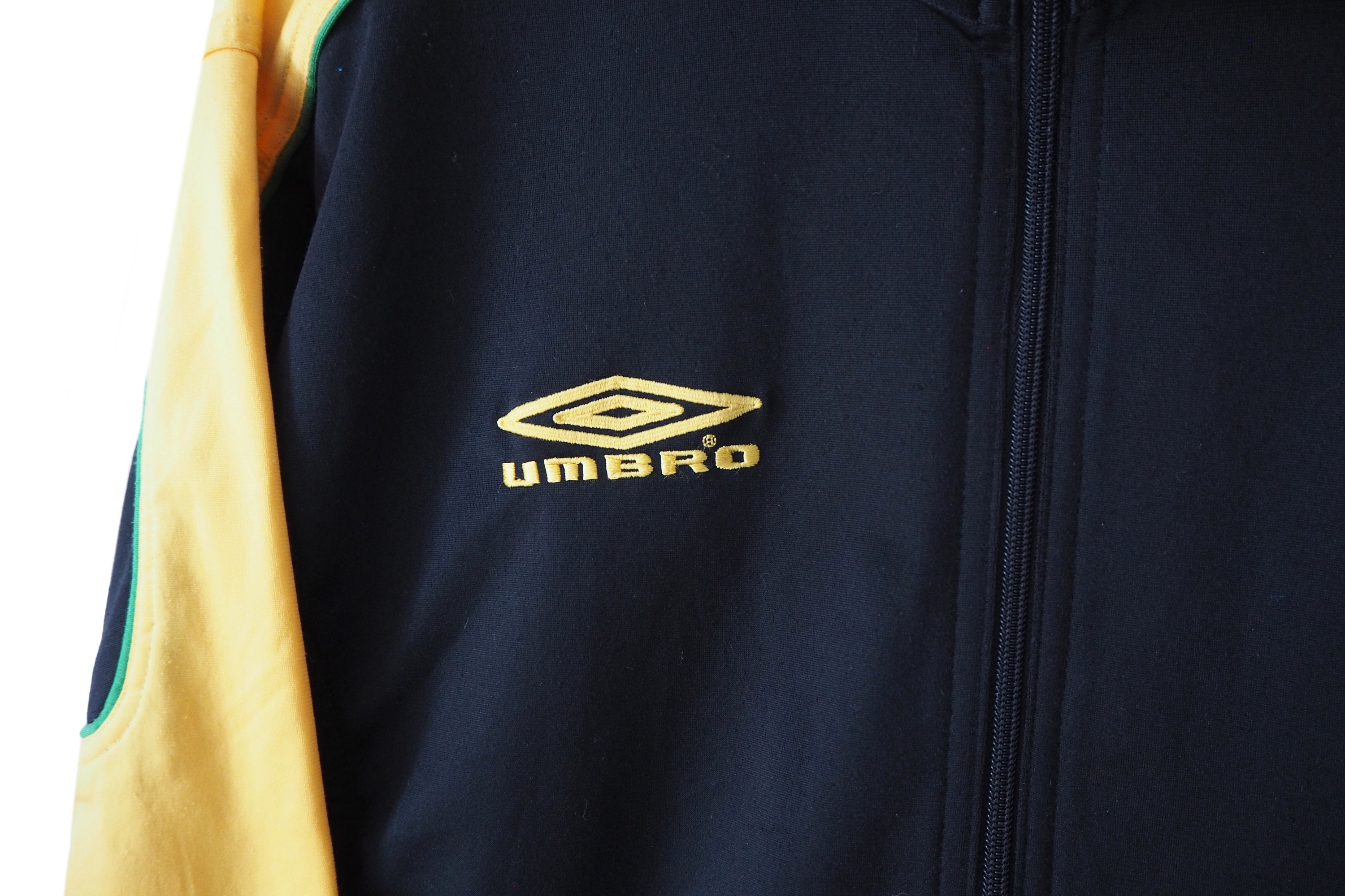 Vintage UMBRO Track Jacket Full Zip 90s Black Yellow Size S Vintage UMBRO Track Jacket Full Zip 90s Black Yellow Size S