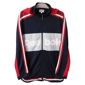 Vintage REEBOK Track Jacket Hooded Size M red blue 90s windbreaker big logo