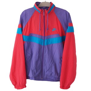 Vintage NIKE Track Jacket Full Zip Size L 90 sportswear windbreaker red purple