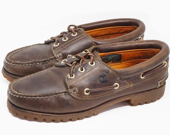 Vintage TIMBERLAND Boat Shoes Brown Leather Classic 3 Eye - Etsy