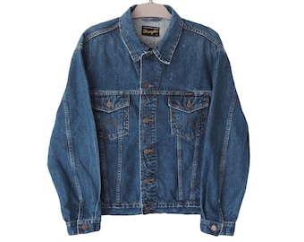 Vintage WRANGLER Jacket Size M blue denim style 90s buttons heavy coat jeans wear