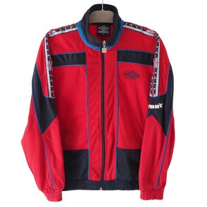 Vintage UMBRO Track Jacket Full Zip Size XS/S red blue 90s sport windbreaker