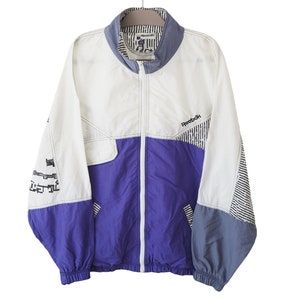 Vintage REEBOK Track Jacket Full Zip Size XL white purple 90s windbreaker
