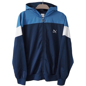 Vintage PUMA Track Jacket Full Zip Size L blue 90s hooded light wear cardigan