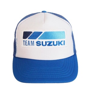 Vintage SUZUKI Racing Team Trucker Cap Big Logo White / Blue
