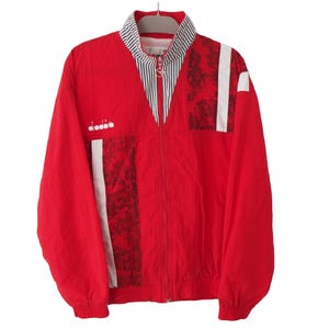 Vintage DIADORA Track Jacket Full Zip Size M red 90s sport windbreaker