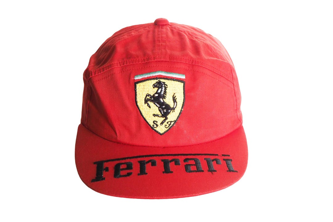 Retro Racing Hat Vintage FERRARI Cap Big Logo Racing Hat 00s Red Scuderia F1 Team ...