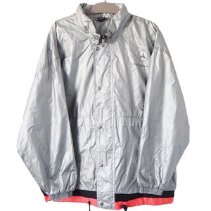 Vintage MERCEDES Racing Team Jacket Full Zip windbreaker Size L/XL Light Wear silver gray Fromula 1 team F1 racing windbreaker