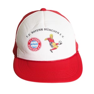 Vintage BAYERN Munchen Trucker Cap 90s football hat big logo Munich Red / White
