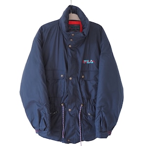 Kurtka Vintage FILA Magic Line z zamkiem błyskawicznym, rozmiar XL, granatowa, puchowa, odzież narciarska