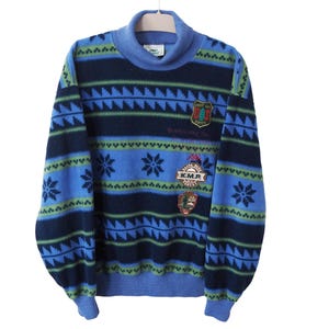 Vintage KAPPA Fleece Turtleneck Sweater Size L outdoor jumper sweatshirt 90s pullover abstract pattern trekking style