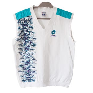 Vintage LOTTO hemd tennis witte jaren 90 mouwloze sweater zeldzame trui