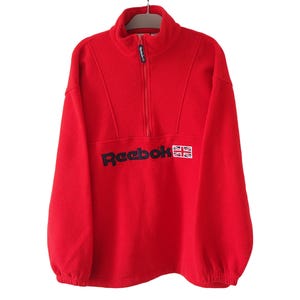 Vintage REEBOK Fleece Sweater 1/4 Zip Size L/XL red ski jumper outdoor trekking oversized bright big logo