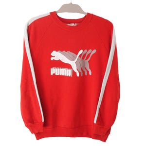 Vintage PUMA Sweatshirt 90&#39;s Retro Sport Style Crewneck Jumper Size S Red