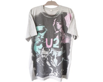 Maglietta vintage U2 Achtung Baby Zoo Tour, stile retrò, con grande logo, manica corta, grigia, taglia XL, musica rock anni &#39;90