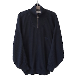 Vintage CARLO COLUCCI Sweater 1/4 Zip 90er Retro Style Navy Blau Pullover Gr. XL